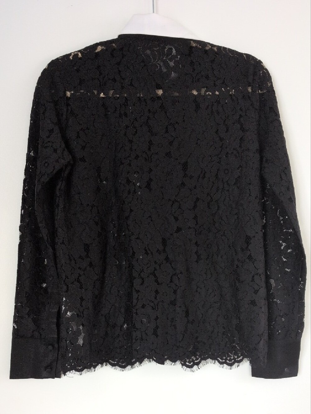 Black Lace Button-Down Shirt with Embellished White Collar - Picture 4 of 4